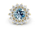 Yellow gold Round Cut Aquamarine Floral Double Halo Engagement Ring with Prong Setting_72