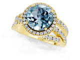 Yellow gold Round Cut Aquamarine Halo Ring with Round Split Shank and Prong Setting_49
