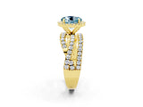 Yellow gold Round Cut Aquamarine Halo Ring with Round Split Shank and Prong Setting_50