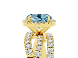 Yellow gold Round Cut Aquamarine Halo Ring with Round Split Shank and Prong Setting_53