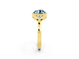 Yellow gold Round Cut Aquamarine Halo Ring with Tapered Band and Four-Prong Setting_2