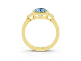 Yellow gold Round Cut Aquamarine Halo Ring with Tapered Band and Four-Prong Setting_3