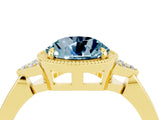 Yellow gold Round Cut Aquamarine Halo Ring with Tapered Band and Four-Prong Setting_4