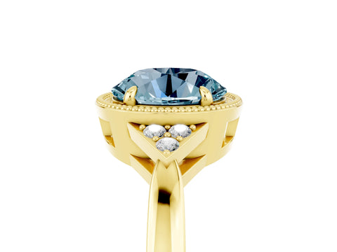 Yellow gold Round Cut Aquamarine Halo Ring with Tapered Band and Four-Prong Setting_5