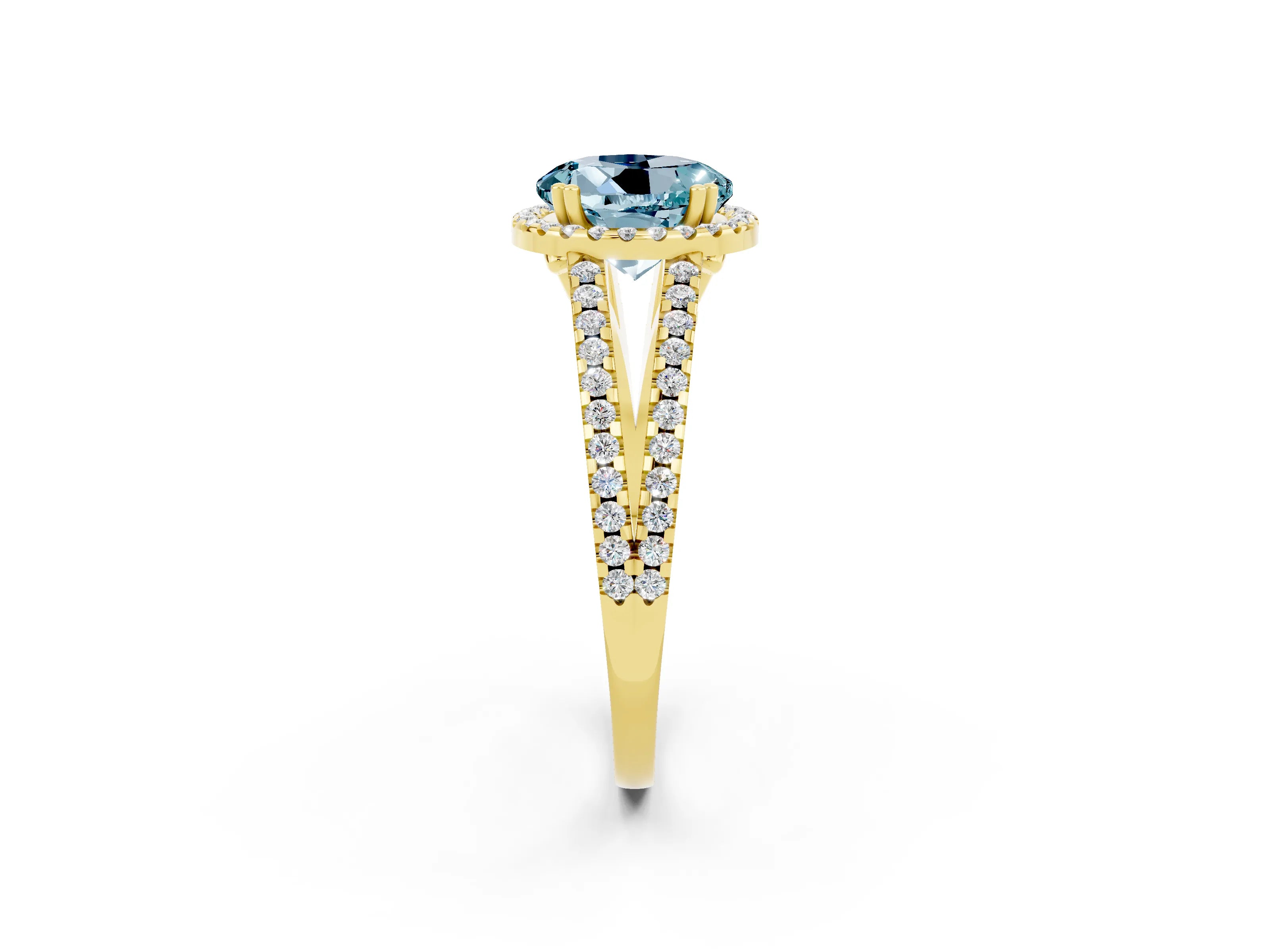 Yellow gold Round Cut Aquamarine Halo Split Shank Engagement Ring_14