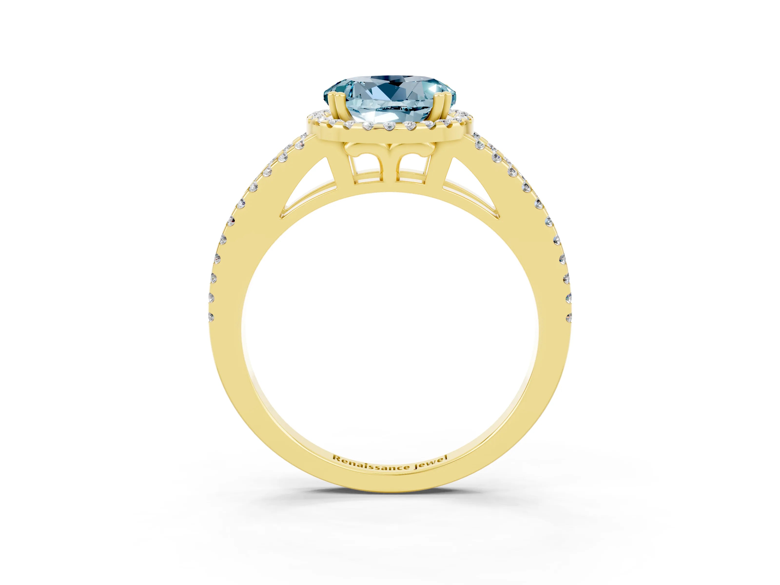 Yellow gold Round Cut Aquamarine Halo Split Shank Engagement Ring_15