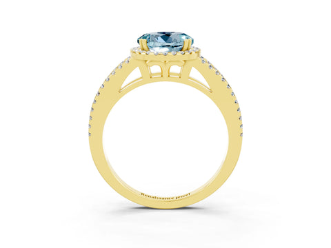 Yellow gold Round Cut Aquamarine Halo Split Shank Engagement Ring_15