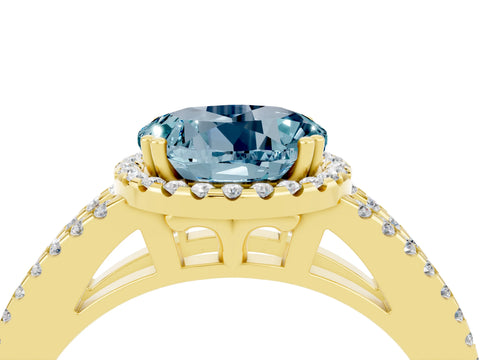 Yellow gold Round Cut Aquamarine Halo Split Shank Engagement Ring_16