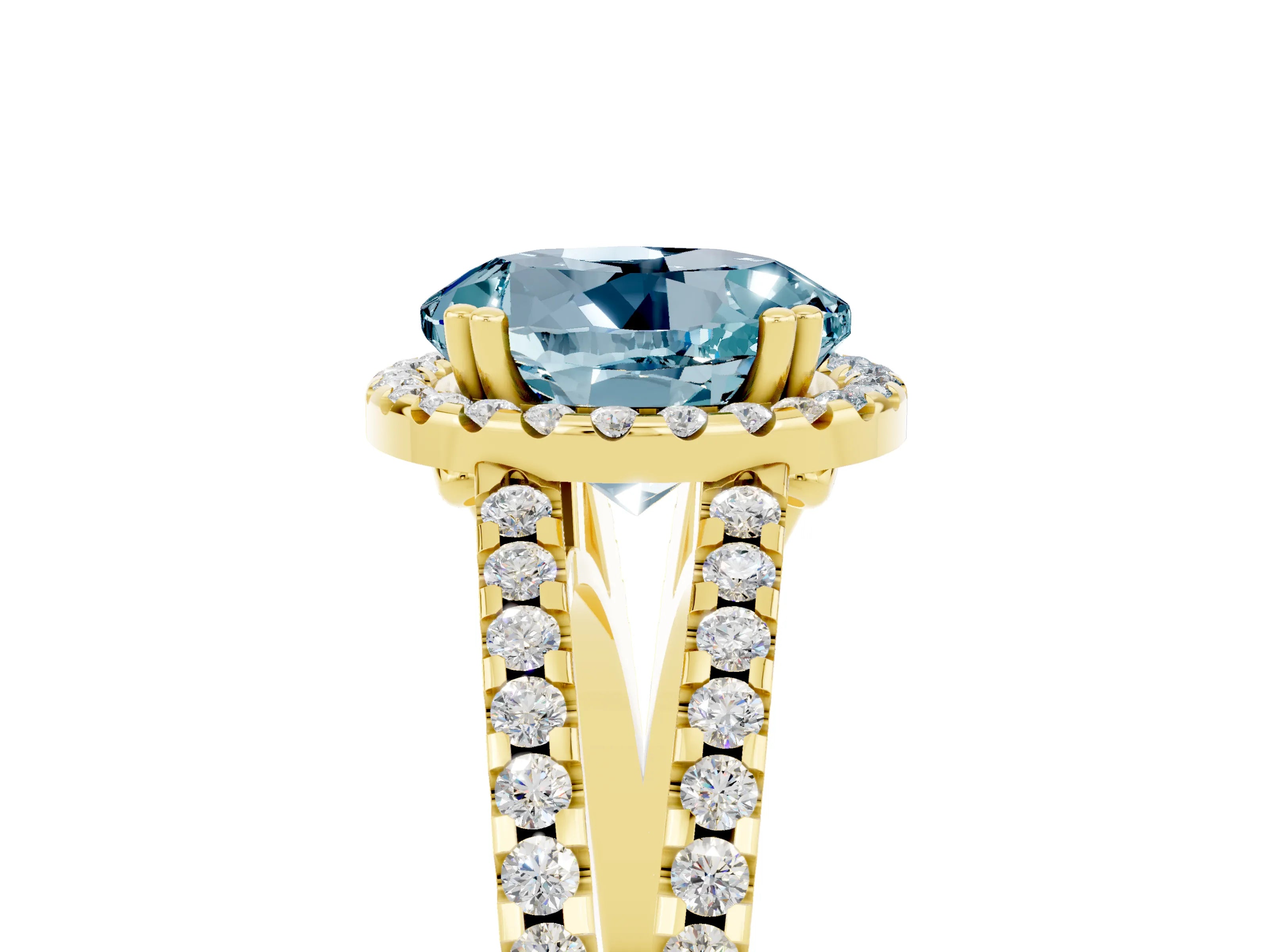 Yellow gold Round Cut Aquamarine Halo Split Shank Engagement Ring_17