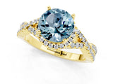 Yellow gold Round Cut Aquamarine  Halo Twist Band Solitaire Prong Setting Ring_37