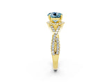 Yellow gold Round Cut Aquamarine  Halo Twist Band Solitaire Prong Setting Ring_38