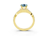 Yellow gold Round Cut Aquamarine  Halo Twist Band Solitaire Prong Setting Ring_39