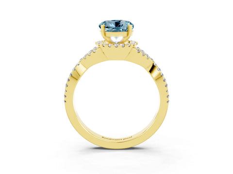 Yellow gold Round Cut Aquamarine Halo Twist Band Solitaire Prong Setting Ring_3