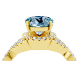 Yellow gold Round Cut Aquamarine  Halo Twist Band Solitaire Prong Setting Ring_40