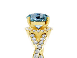 Yellow gold Round Cut Aquamarine  Halo Twist Band Solitaire Prong Setting Ring_41