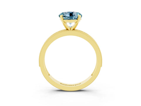 Yellow gold Round Cut Aquamarine Milgrain Pavé Engagement Ring with Four-Prong Setting_3