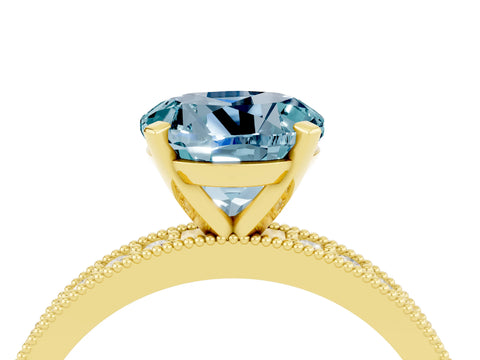 Yellow gold Round Cut Aquamarine Milgrain Pavé Engagement Ring with Four-Prong Setting_4