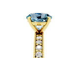 Yellow gold Round Cut Aquamarine Milgrain Pavé Engagement Ring with Four-Prong Setting_5