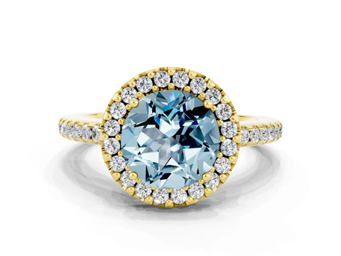 Yellow gold Round Cut Aquamarine Pavé Halo Ring with Four-Prong Setting_12