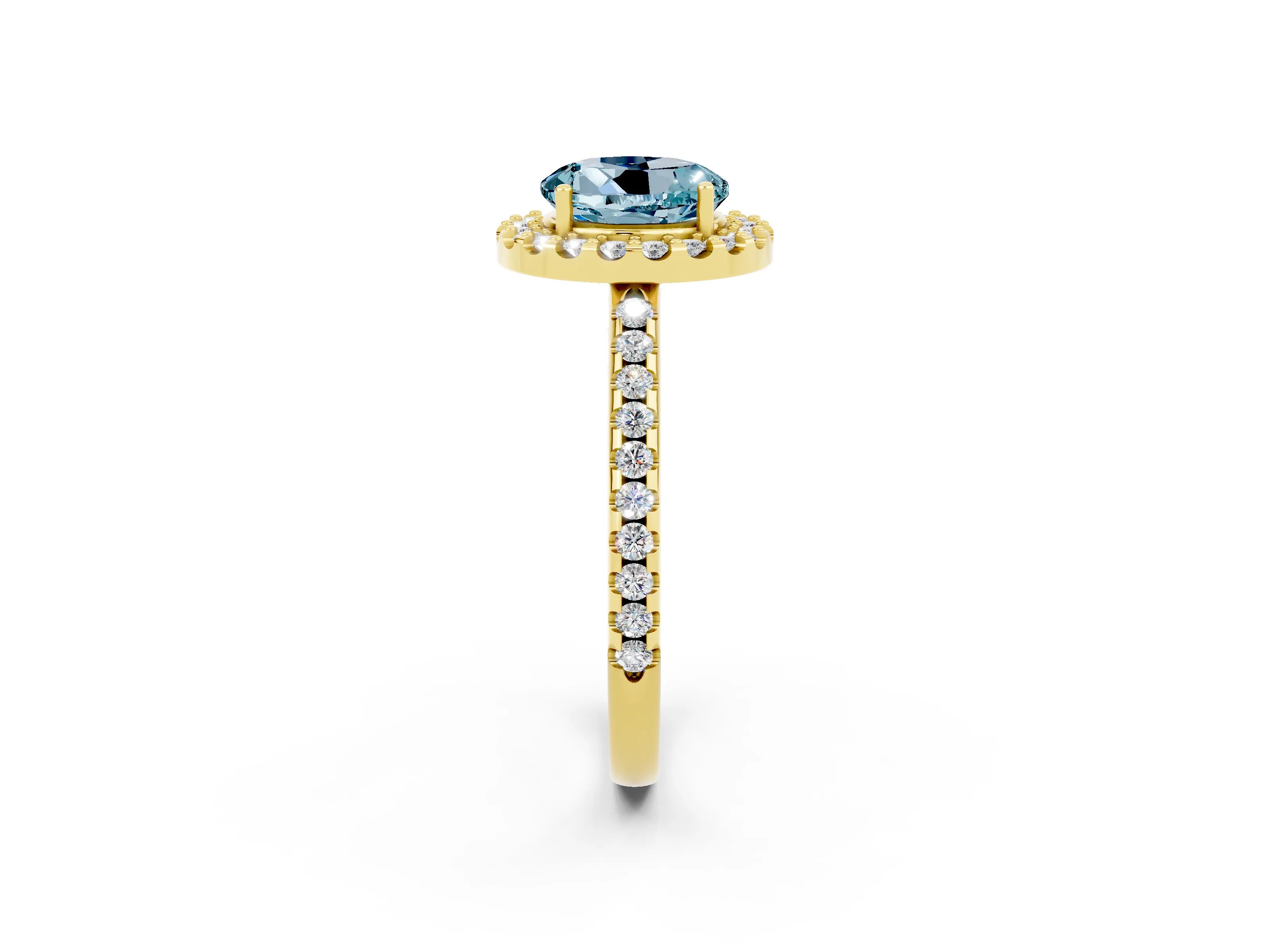 Yellow gold Round Cut Aquamarine Pavé Halo Ring with Four-Prong Setting_14