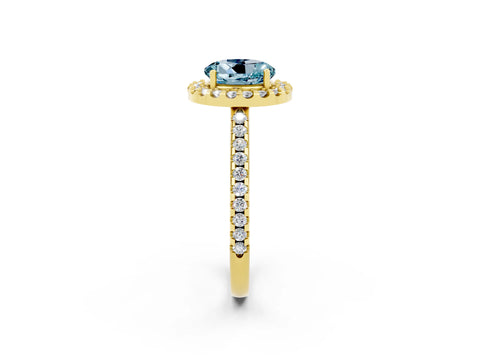 Yellow gold Round Cut Aquamarine Pavé Halo Ring with Four-Prong Setting_14