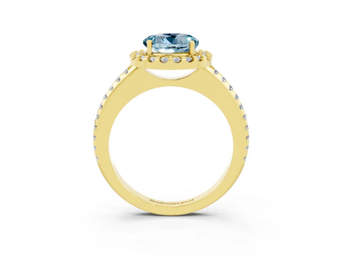 Yellow gold Round Cut Aquamarine Pavé Halo Ring with Four-Prong Setting_15