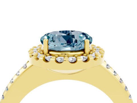 Yellow gold Round Cut Aquamarine Pavé Halo Ring with Four-Prong Setting_16