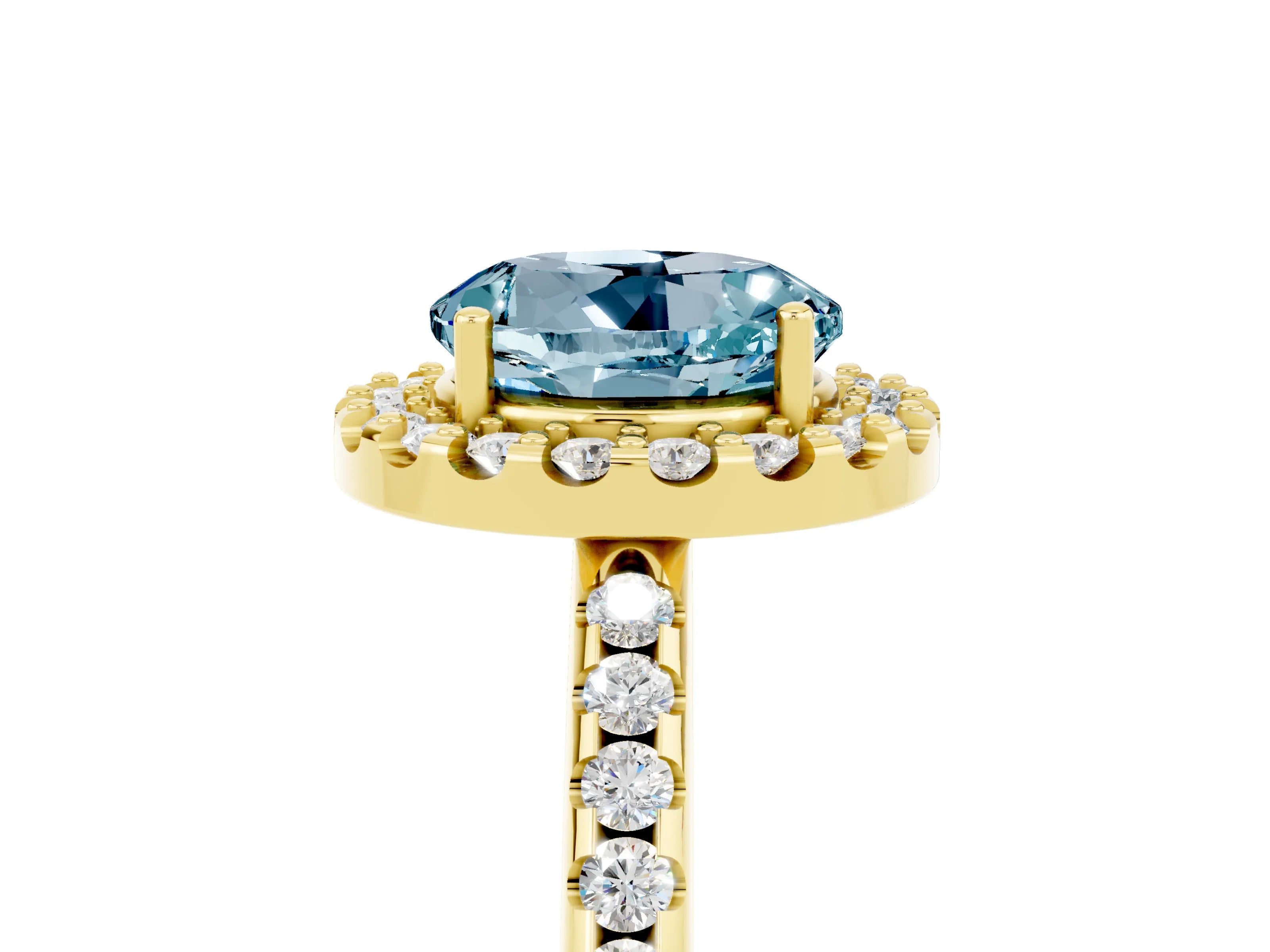 Yellow gold Round Cut Aquamarine Pavé Halo Ring with Four-Prong Setting_17