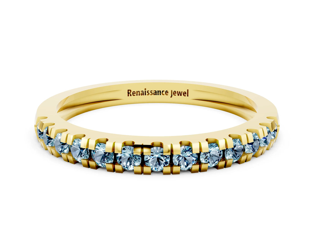 Yellow gold Round Cut Aquamarine Pavé Set Thin Band