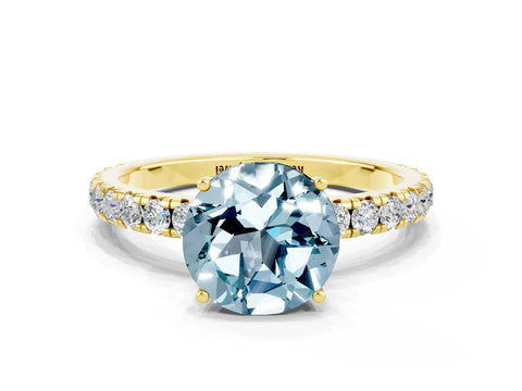 Yellow gold Round Cut Aquamarine Pavé Solitaire Engagement Ring with Four-Prong Setting_12