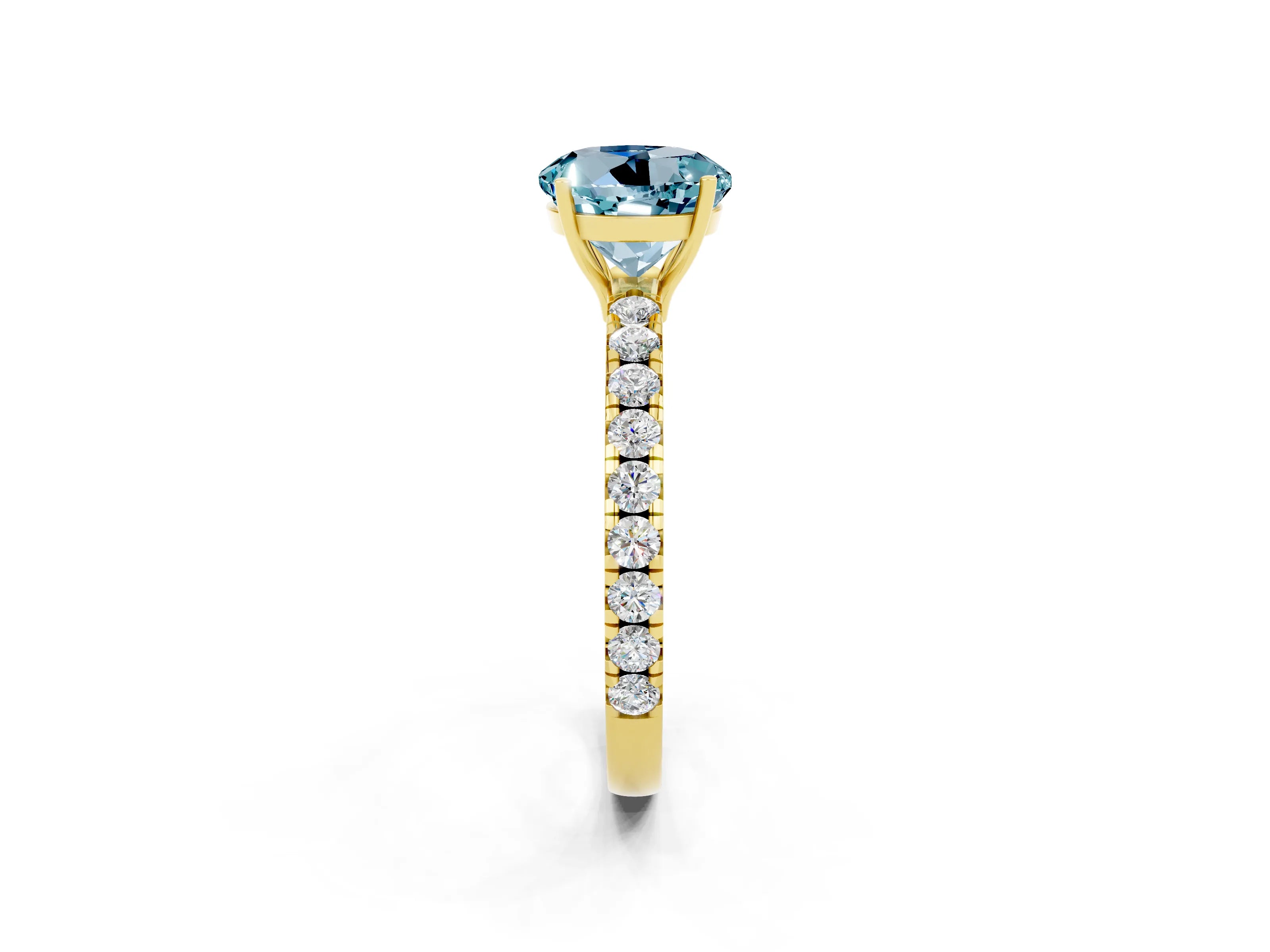 Yellow gold Round Cut Aquamarine Pavé Solitaire Engagement Ring with Four-Prong Setting_14
