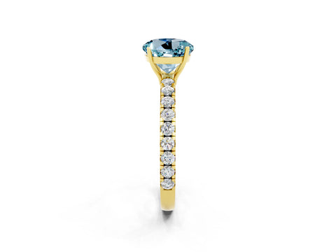 Yellow gold Round Cut Aquamarine Pavé Solitaire Engagement Ring with Four-Prong Setting_14