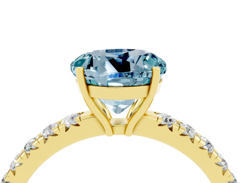 Yellow gold Round Cut Aquamarine Pavé Solitaire Engagement Ring with Four-Prong Setting_16