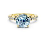 Yellow gold Round Cut Aquamarine Pavé Solitaire Ring with Round Band and Prong Setting_24