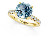Yellow gold Round Cut Aquamarine Pavé Solitaire Ring with Round Band and Prong Setting_25