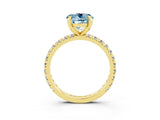 Yellow gold Round Cut Aquamarine Pavé Solitaire Ring with Round Band and Prong Setting_27