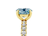 Yellow gold Round Cut Aquamarine Pavé Solitaire Ring with Round Band and Prong Setting_29