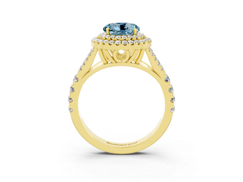Yellow gold Round Cut Aquamarine Pavé Split Shank Double Halo Engagement Ring_3