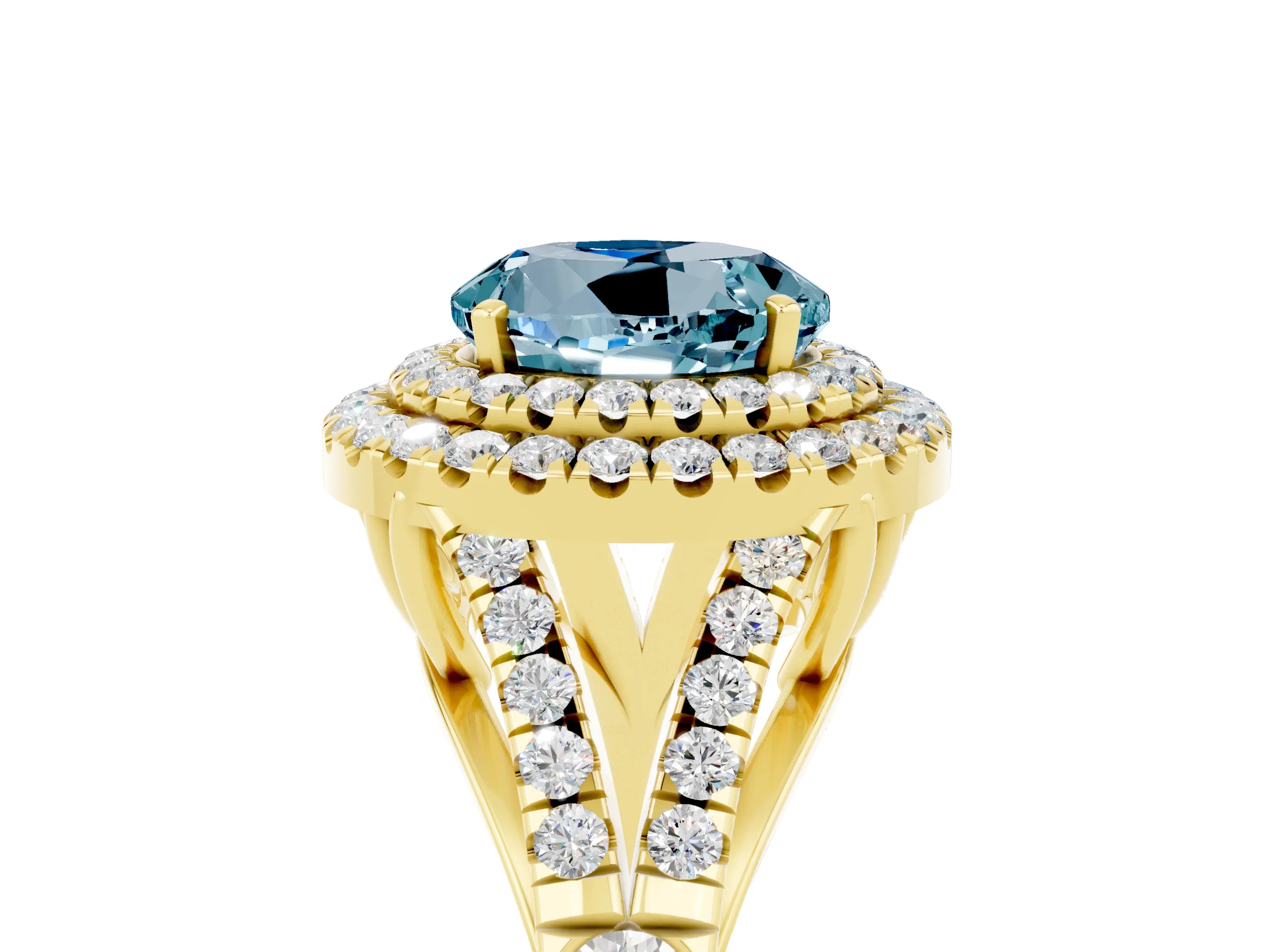 Yellow gold Round Cut Aquamarine Pavé Split Shank Double Halo Engagement Ring_5
