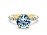 Yellow gold Round Cut Aquamarine Pave Band Solitaire Ring with Four-Prong Setting_24