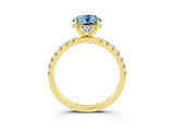 Yellow gold Round Cut Aquamarine Pave Band Solitaire Ring with Four-Prong Setting_27