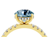 Yellow gold Round Cut Aquamarine Pave Band Solitaire Ring with Four-Prong Setting_28