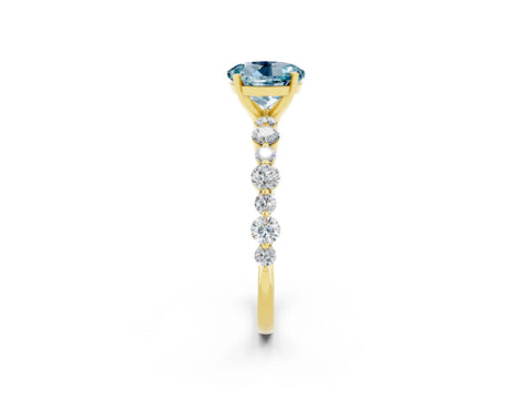 Yellow gold Round Cut Aquamarine Prong Set Engagement Ring with Pavé Band_2