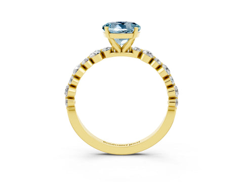Yellow gold Round Cut Aquamarine Prong Set Engagement Ring with Pavé Band_3