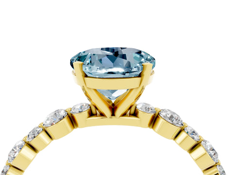 Yellow gold Round Cut Aquamarine Prong Set Engagement Ring with Pavé Band_4
