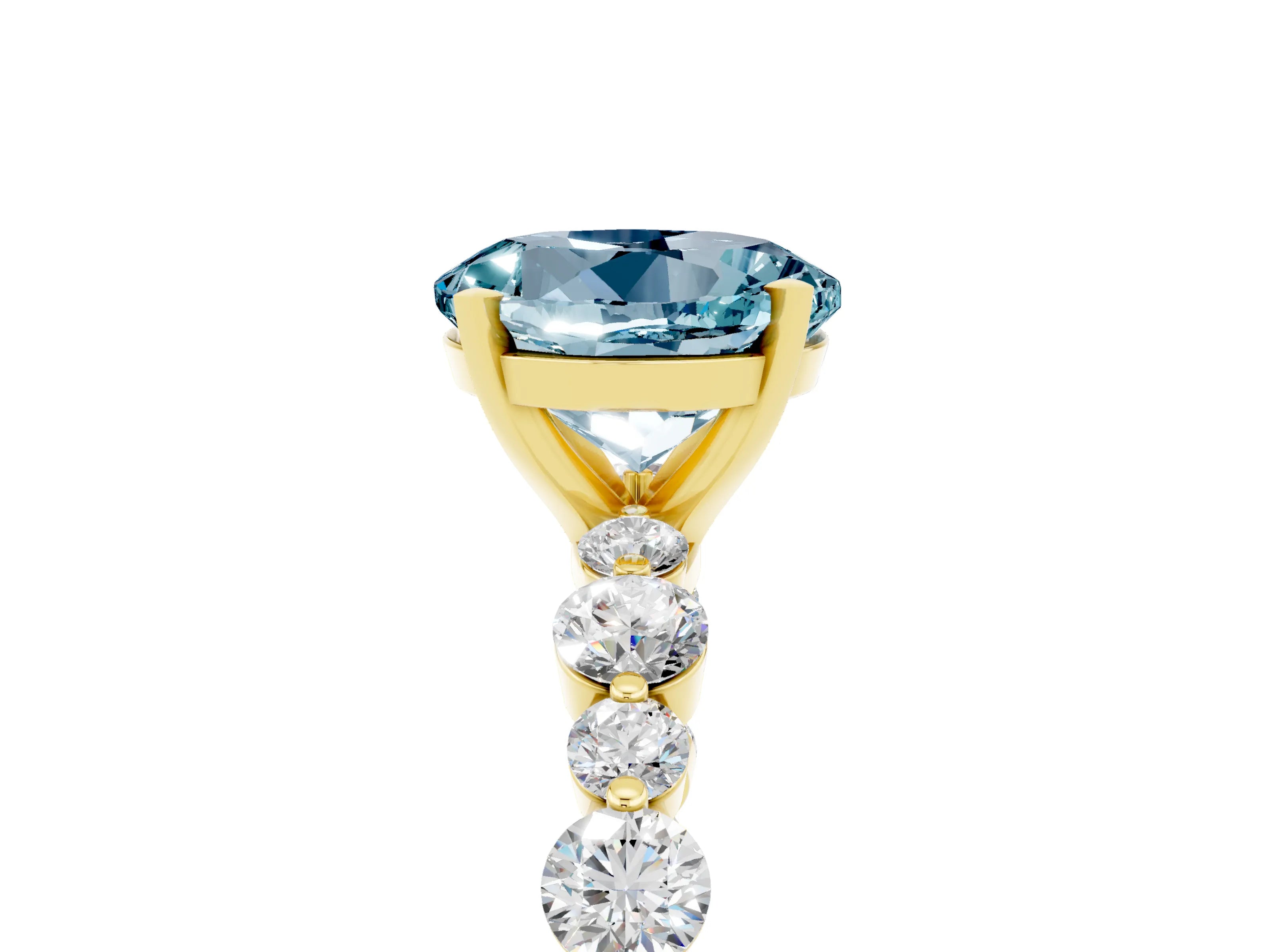 Yellow gold Round Cut Aquamarine Prong Set Engagement Ring with Pavé Band_5