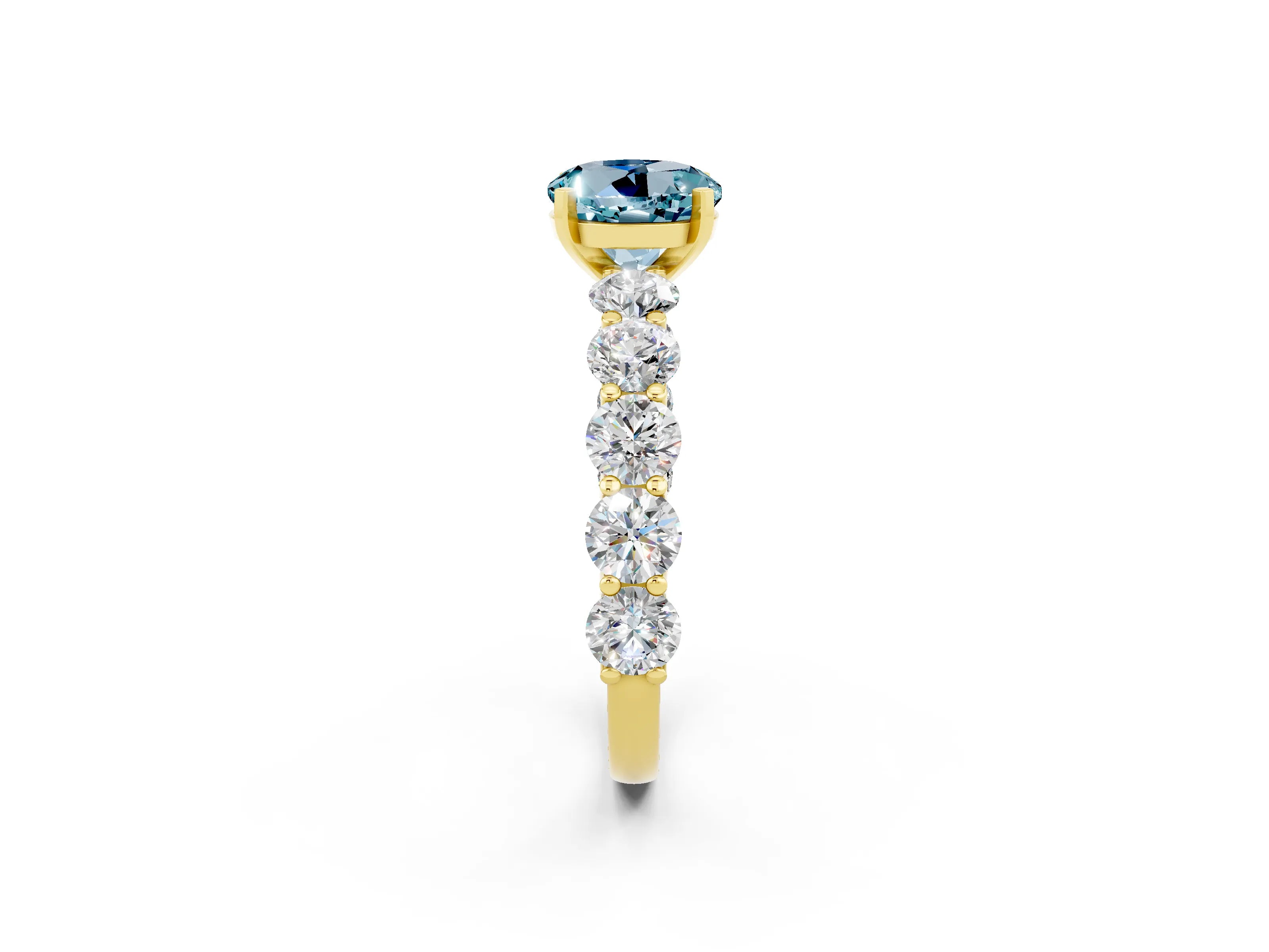 Yellow gold Round Cut Aquamarine Prong Setting with Side Stones on a Pave Band_2