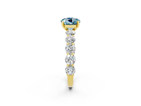 Yellow gold Round Cut Aquamarine Prong Setting with Side Stones on a Pave Band_2