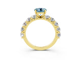 Yellow gold Round Cut Aquamarine Prong Setting with Side Stones on a Pave Band_3