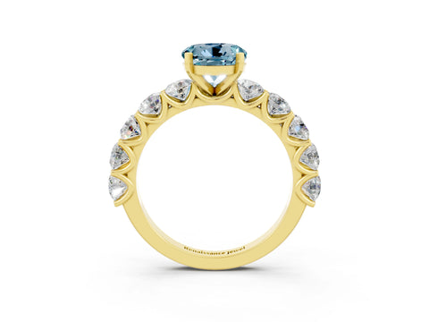Yellow gold Round Cut Aquamarine Prong Setting with Side Stones on a Pave Band_3